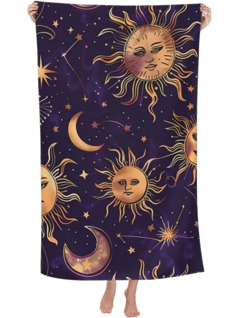 Celestial Sun & Moon Beach Towel - Oversized Quick Dry Microfiber, Soft & Sand